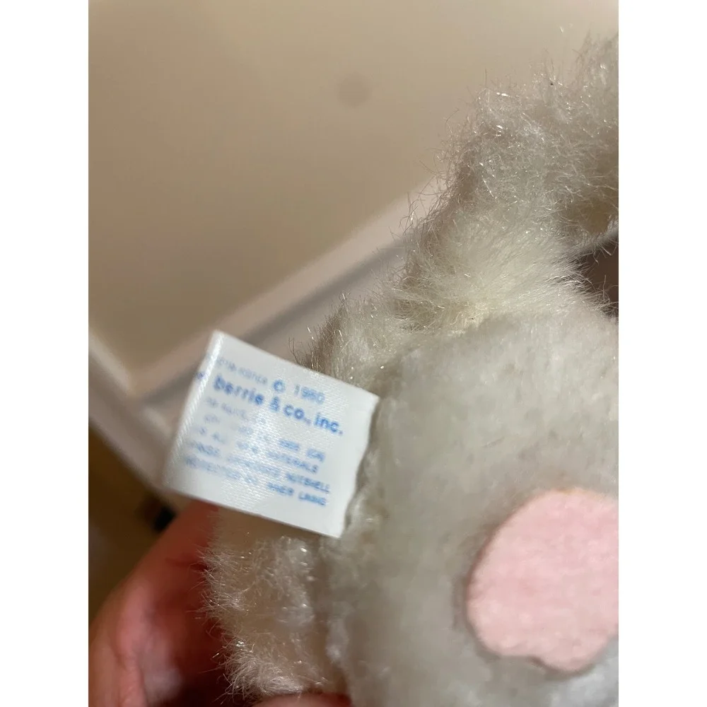 Vintage 1980 Russ Berrie White Plush Cat Beanbag Long Tail Pink Paws Toy 1886